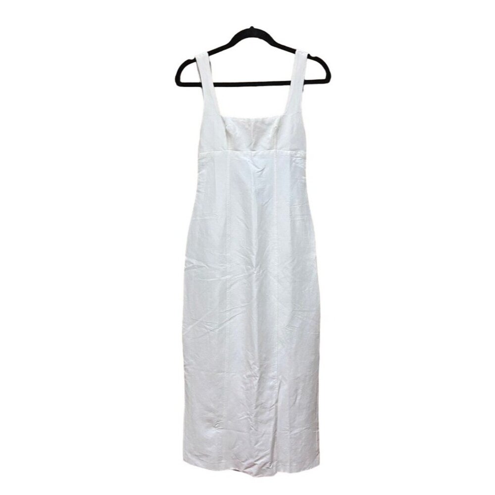 Zara Linen Blend Ivory Midi Dress With Open Back & Spaghetti Strap Detail Size S - Picture 2 of 6